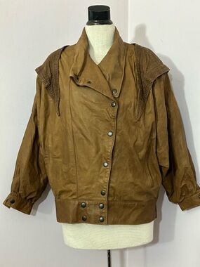 Vintage 90s Brown Leather Flight Bomber Jacket Size Medium / Large
